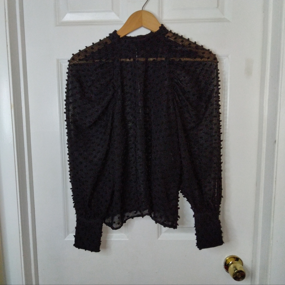 ZARA Textured Dot Weave Semi Sheer High Neck Top Size S - Picture 7 of 13